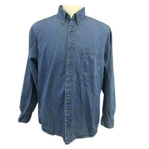 COMMON SENSE Mens Casual Button Shirt L Blue Chambray Denim Jeans Pocket